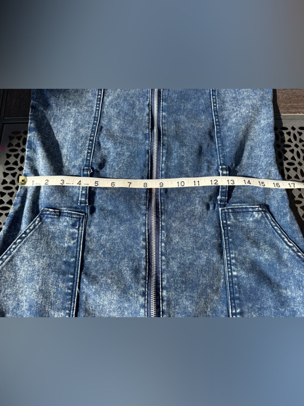 Sleeveless Blue Denim Midi Dress with Front Zip - Picture 10 of 11